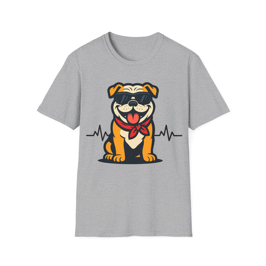 Bulldog With Heartbeat And Cool Sunglasses Dog Unisex T-Shirt