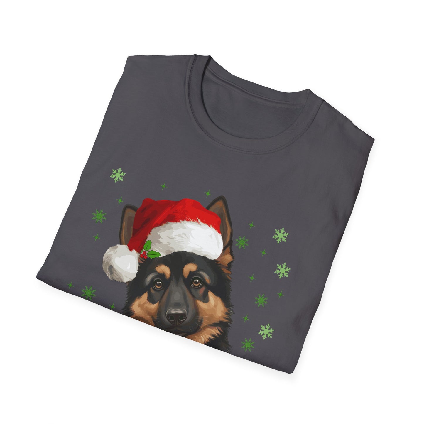 Merry Christmas Cute German Shepherd in Santa Hat Unisex T-Shirt