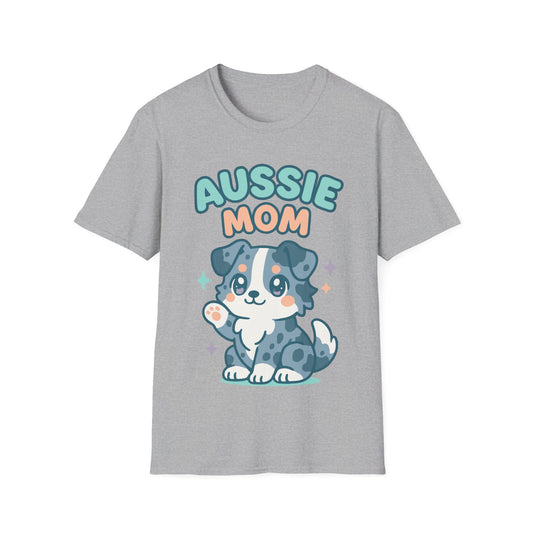 Aussie Mama Soft Cartoon Australian Shepherd Design Unisex T-Shirt