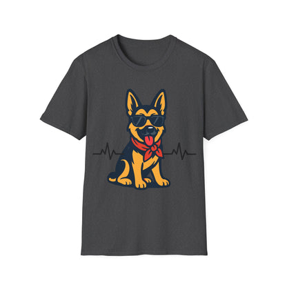 German Shepherd With Heartbeat And Cool Sunglasses Dog Unisex T-Shirt