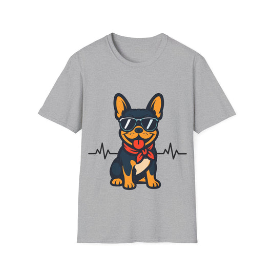 French Bulldog With Heartbeat And Cool Sunglasses Dog Unisex T-Shirt