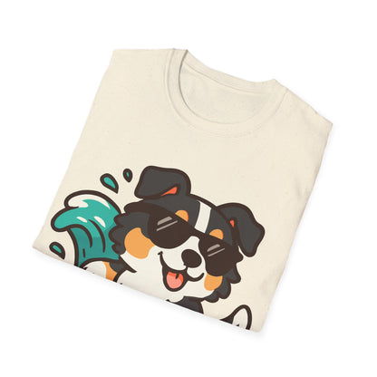 Australian Shepherd Surfer Unisex T-Shirt — Cute Lighthearted Dog Beach Tee