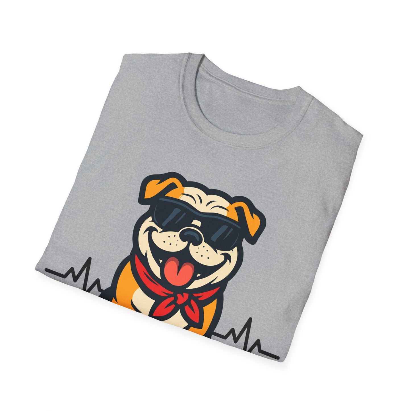 Bulldog With Heartbeat And Cool Sunglasses Dog Unisex T-Shirt