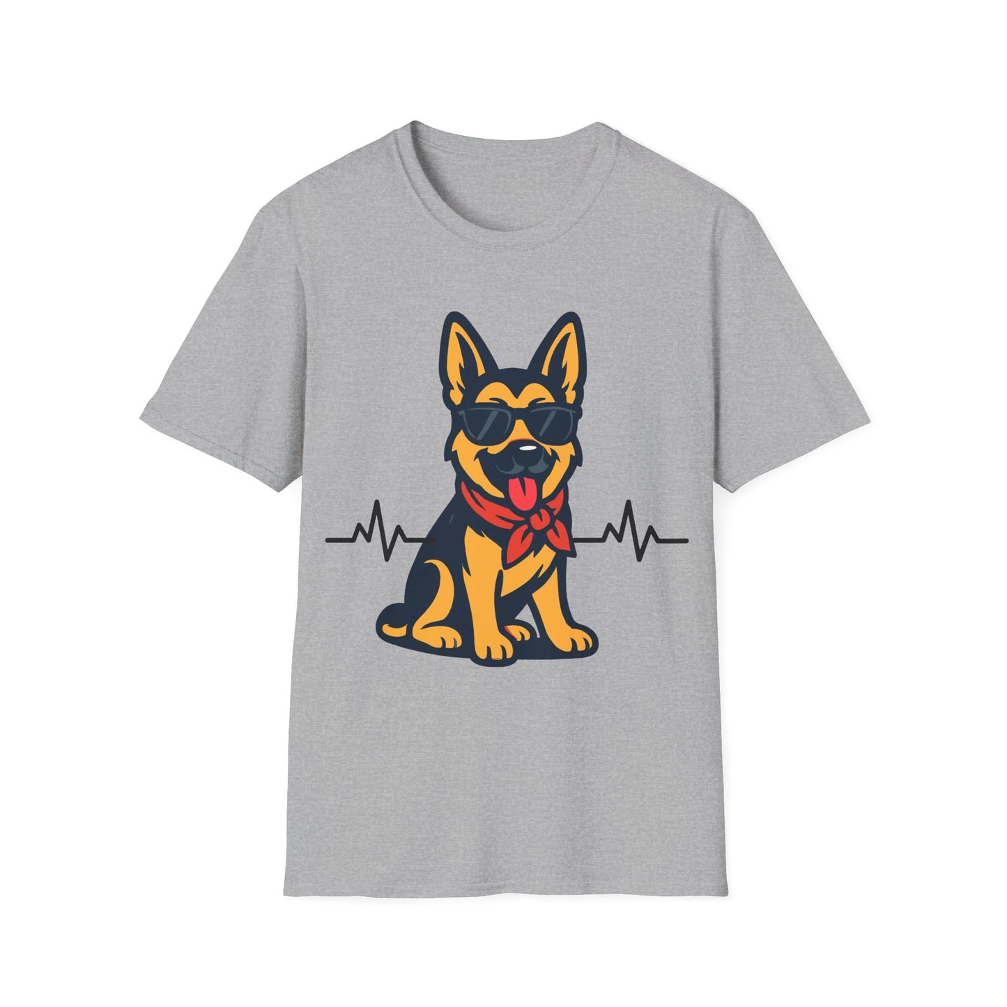 German Shepherd With Heartbeat And Cool Sunglasses Dog Unisex T-Shirt