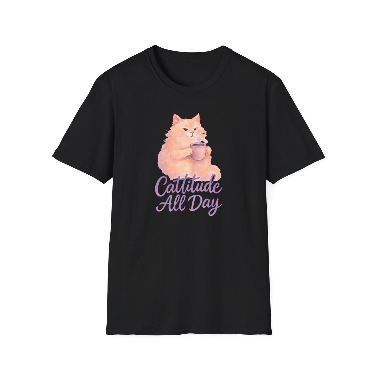 Cat with Coffee Cup T-Shirt