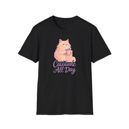 Cat with Coffee Cup T-Shirt