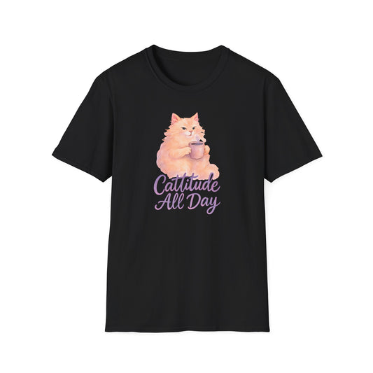 Cat with Coffee Cup T-Shirt