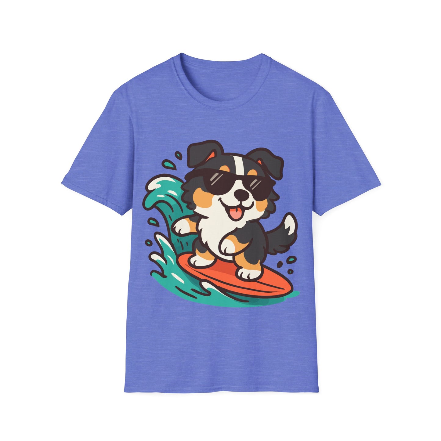 Australian Shepherd Surfer Unisex T-Shirt — Cute Lighthearted Dog Beach Tee