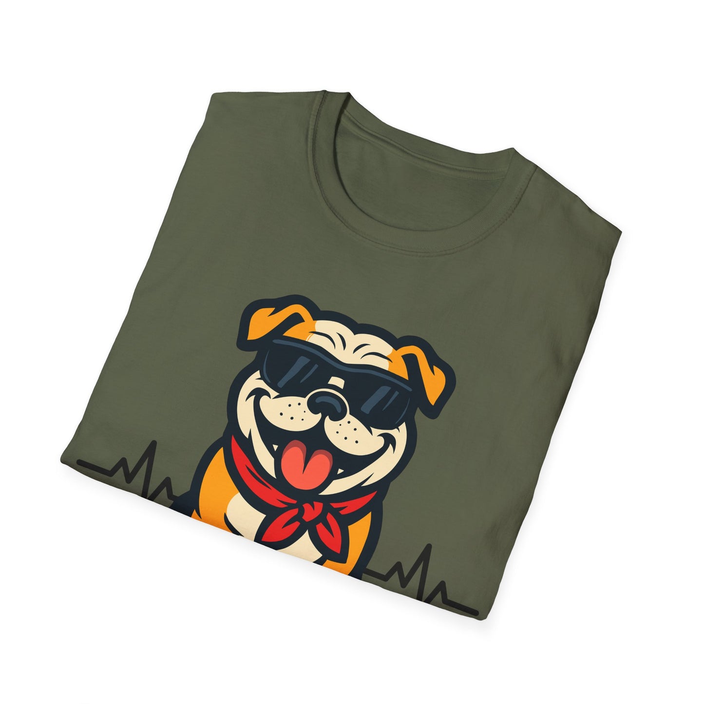 Bulldog With Heartbeat And Cool Sunglasses Dog Unisex T-Shirt