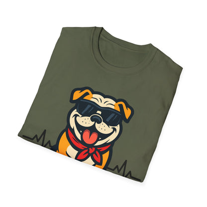 Bulldog With Heartbeat And Cool Sunglasses Dog Unisex T-Shirt