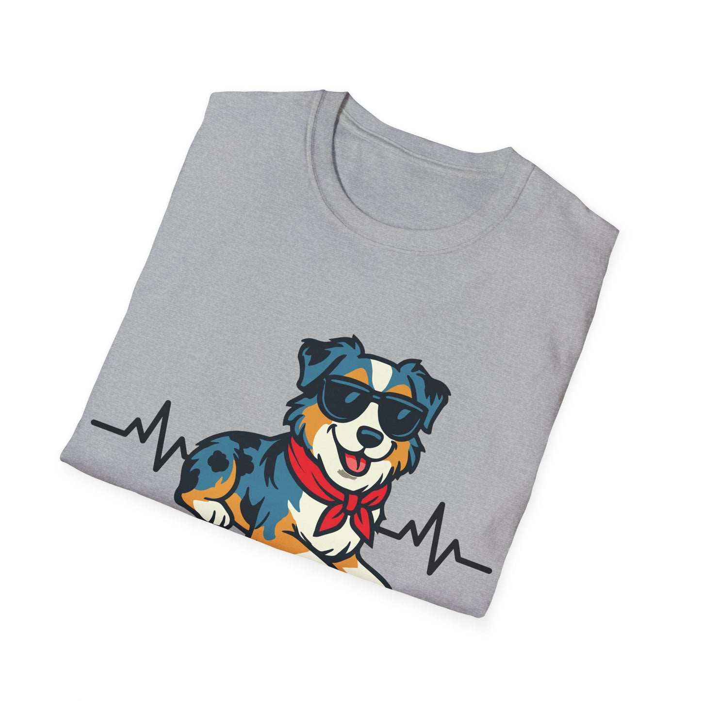Australian Shepherd With Heartbeat And Cool Sunglasses Dog Unisex T-Shirt