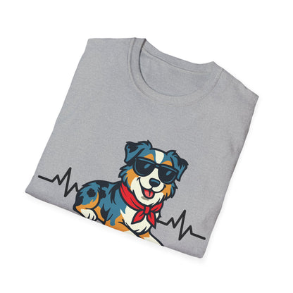 Australian Shepherd With Heartbeat And Cool Sunglasses Dog Unisex T-Shirt