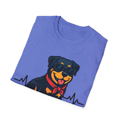Rottweiler With Heartbeat And Cool Sunglasses Dog Unisex T-Shirt