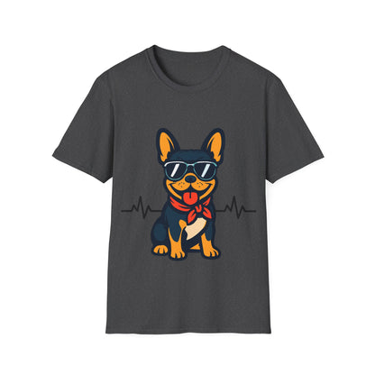 French Bulldog With Heartbeat And Cool Sunglasses Dog Unisex T-Shirt