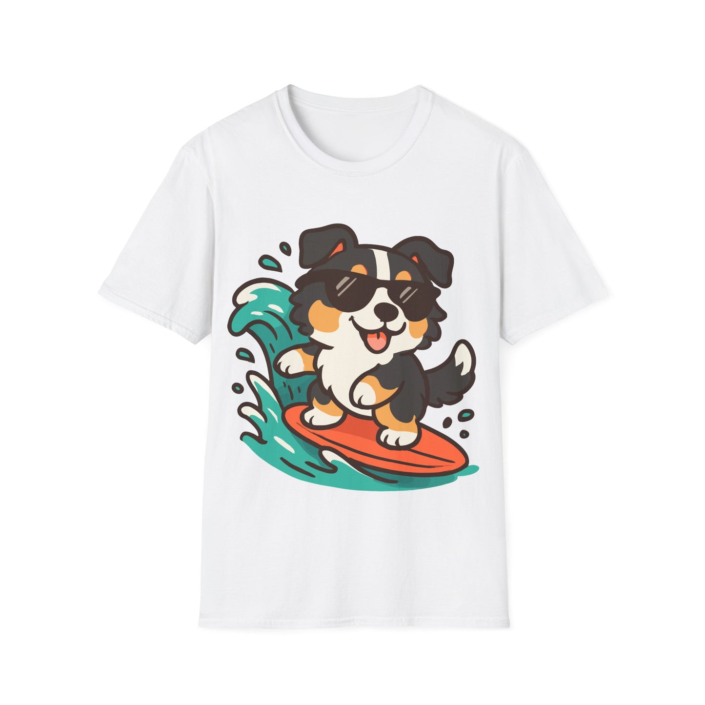 Australian Shepherd Surfer Unisex T-Shirt — Cute Lighthearted Dog Beach Tee