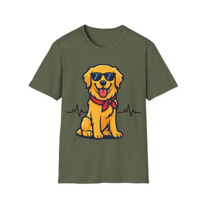 Golden Retriever With Heartbeat And Cool Sunglasses Dog Unisex T-Shirt