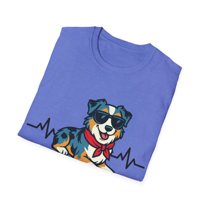 Australian Shepherd With Heartbeat And Cool Sunglasses Dog Unisex T-Shirt