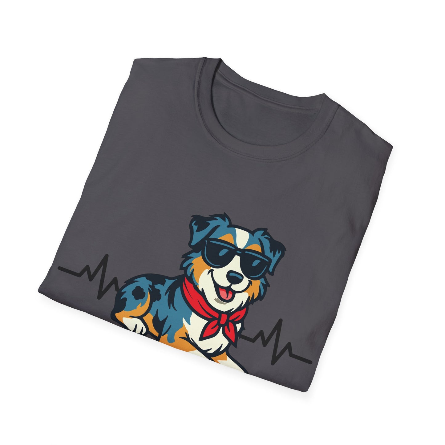 Australian Shepherd With Heartbeat And Cool Sunglasses Dog Unisex T-Shirt