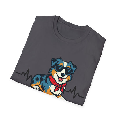 Australian Shepherd With Heartbeat And Cool Sunglasses Dog Unisex T-Shirt