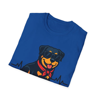 Rottweiler With Heartbeat And Cool Sunglasses Dog Unisex T-Shirt