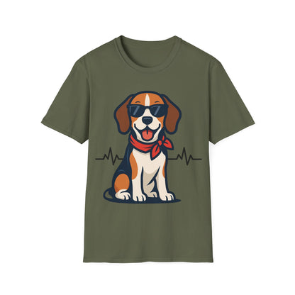 Beagle With Heartbeat And Cool Sunglasses Dog Unisex T-Shirt