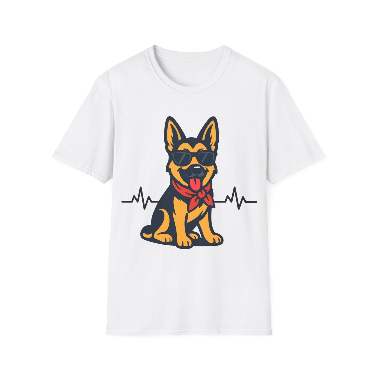 German Shepherd With Heartbeat And Cool Sunglasses Dog Unisex T-Shirt
