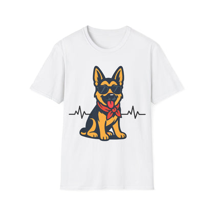 German Shepherd With Heartbeat And Cool Sunglasses Dog Unisex T-Shirt