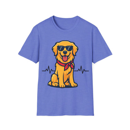 Golden Retriever With Heartbeat And Cool Sunglasses Dog Unisex T-Shirt