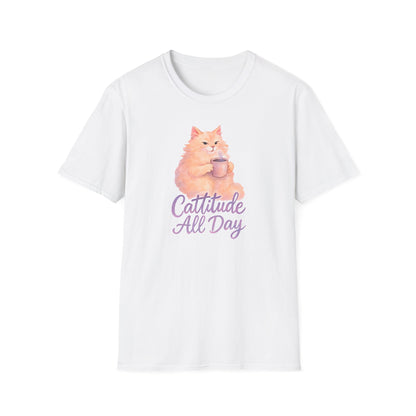 Cat with Coffee Cup T-Shirt
