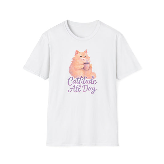 Cat with Coffee Cup T-Shirt