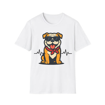 Bulldog With Heartbeat And Cool Sunglasses Dog Unisex T-Shirt