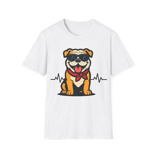 Bulldog With Heartbeat And Cool Sunglasses Dog Unisex T-Shirt