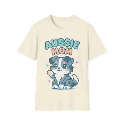 Aussie Mama Soft Cartoon Australian Shepherd Design Unisex T-Shirt