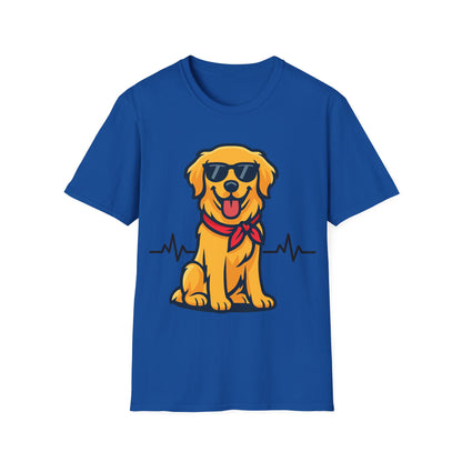 Golden Retriever With Heartbeat And Cool Sunglasses Dog Unisex T-Shirt