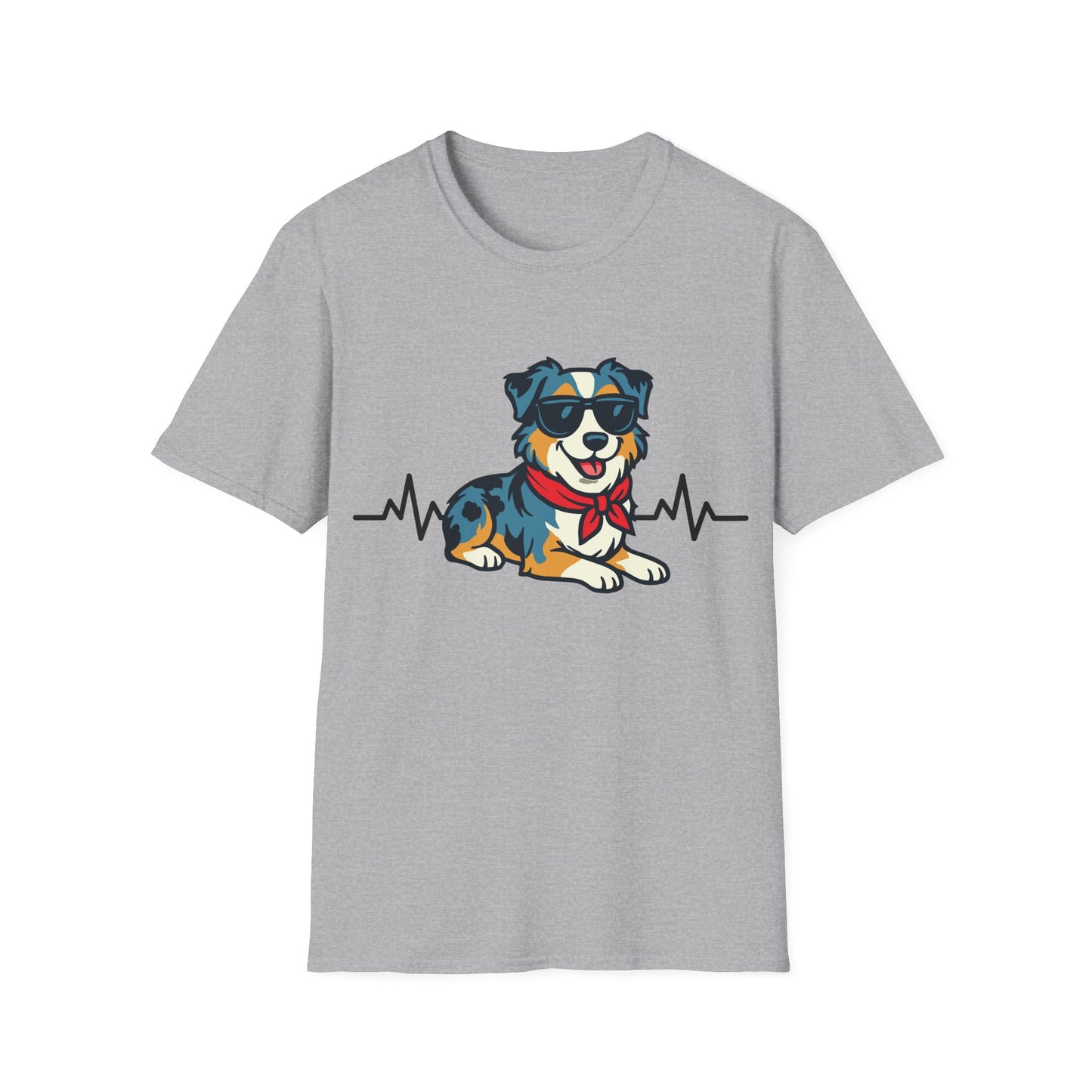 Australian Shepherd With Heartbeat And Cool Sunglasses Dog Unisex T-Shirt