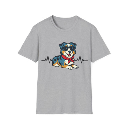 Australian Shepherd With Heartbeat And Cool Sunglasses Dog Unisex T-Shirt