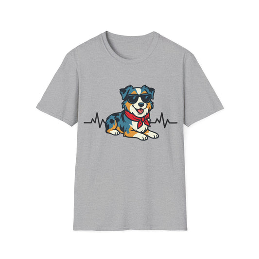 Australian Shepherd With Heartbeat And Cool Sunglasses Dog Unisex T-Shirt