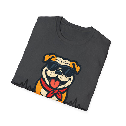 Bulldog With Heartbeat And Cool Sunglasses Dog Unisex T-Shirt
