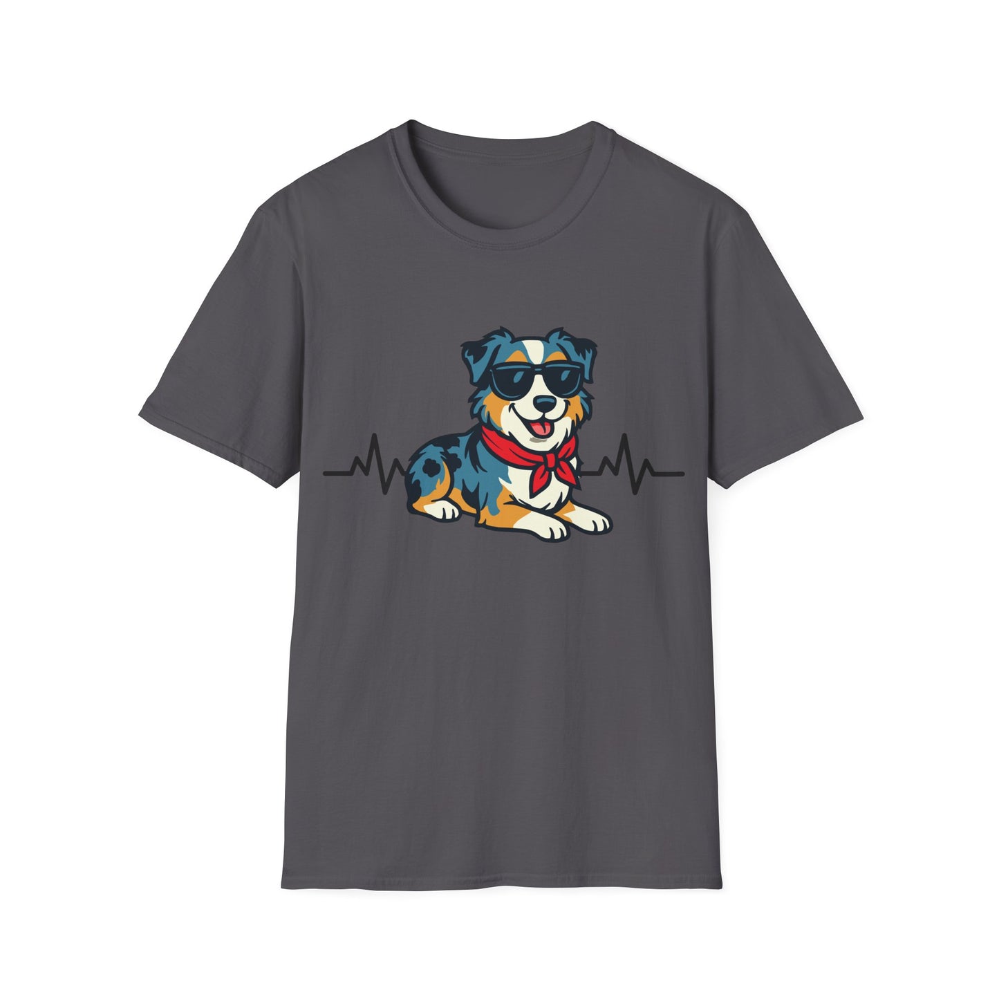 Australian Shepherd With Heartbeat And Cool Sunglasses Dog Unisex T-Shirt