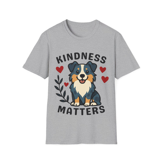 Kindness Matters Australian Shepherd Unisex T-Shirt — Cute Cartoon Dog Tee
