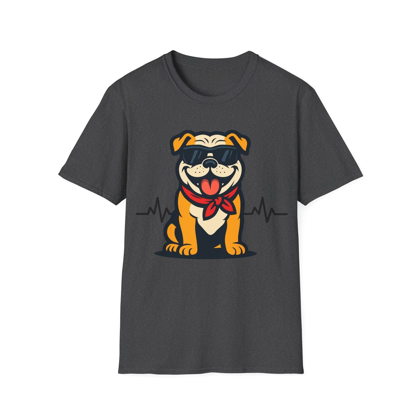 Bulldog With Heartbeat And Cool Sunglasses Dog Unisex T-Shirt
