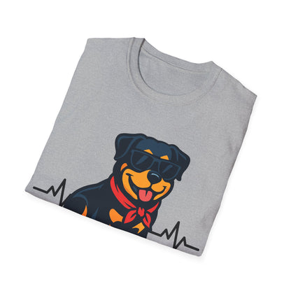 Rottweiler With Heartbeat And Cool Sunglasses Dog Unisex T-Shirt