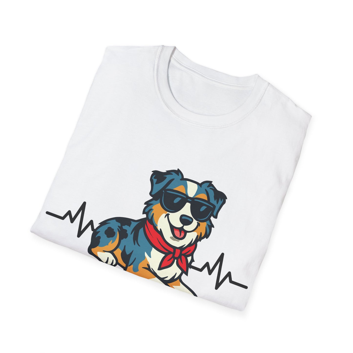 Australian Shepherd With Heartbeat And Cool Sunglasses Dog Unisex T-Shirt
