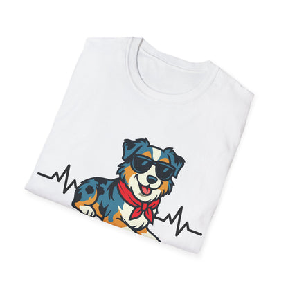 Australian Shepherd With Heartbeat And Cool Sunglasses Dog Unisex T-Shirt