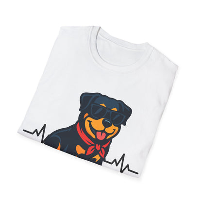 Rottweiler With Heartbeat And Cool Sunglasses Dog Unisex T-Shirt