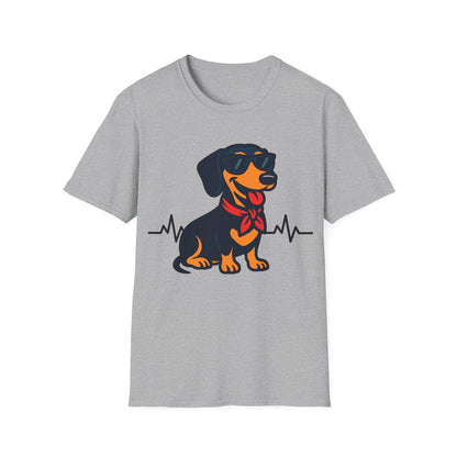 Dachshund With Heartbeat And Cool Sunglasses Dog Unisex T-Shirt