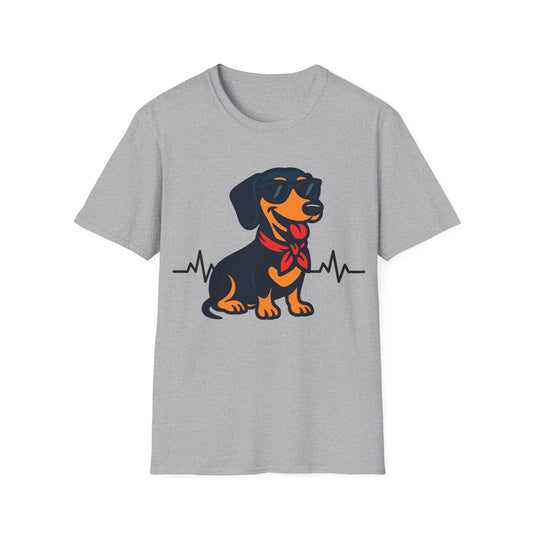 Dachshund With Heartbeat And Cool Sunglasses Dog Unisex T-Shirt