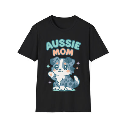 Aussie Mama Soft Cartoon Australian Shepherd Design Unisex T-Shirt