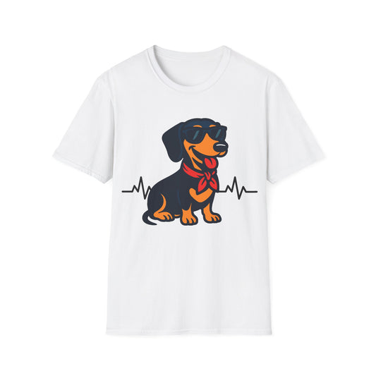 Dachshund With Heartbeat And Cool Sunglasses Dog Unisex T-Shirt