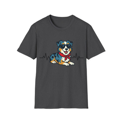 Australian Shepherd With Heartbeat And Cool Sunglasses Dog Unisex T-Shirt